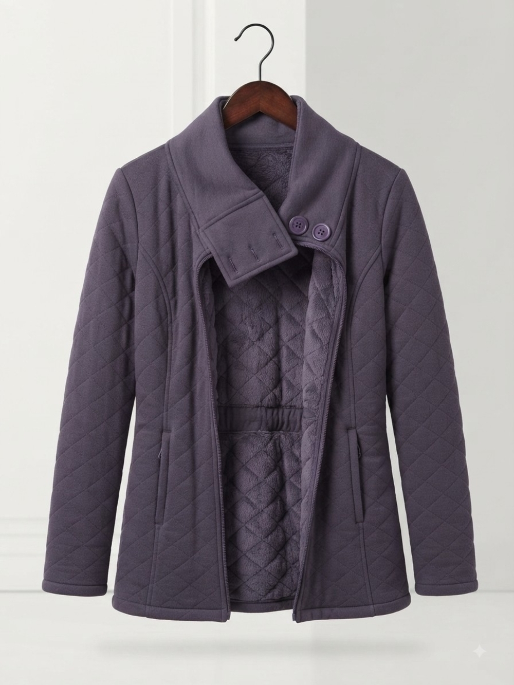 The North Face Quilted Purple Pea Coat with Stand Collar